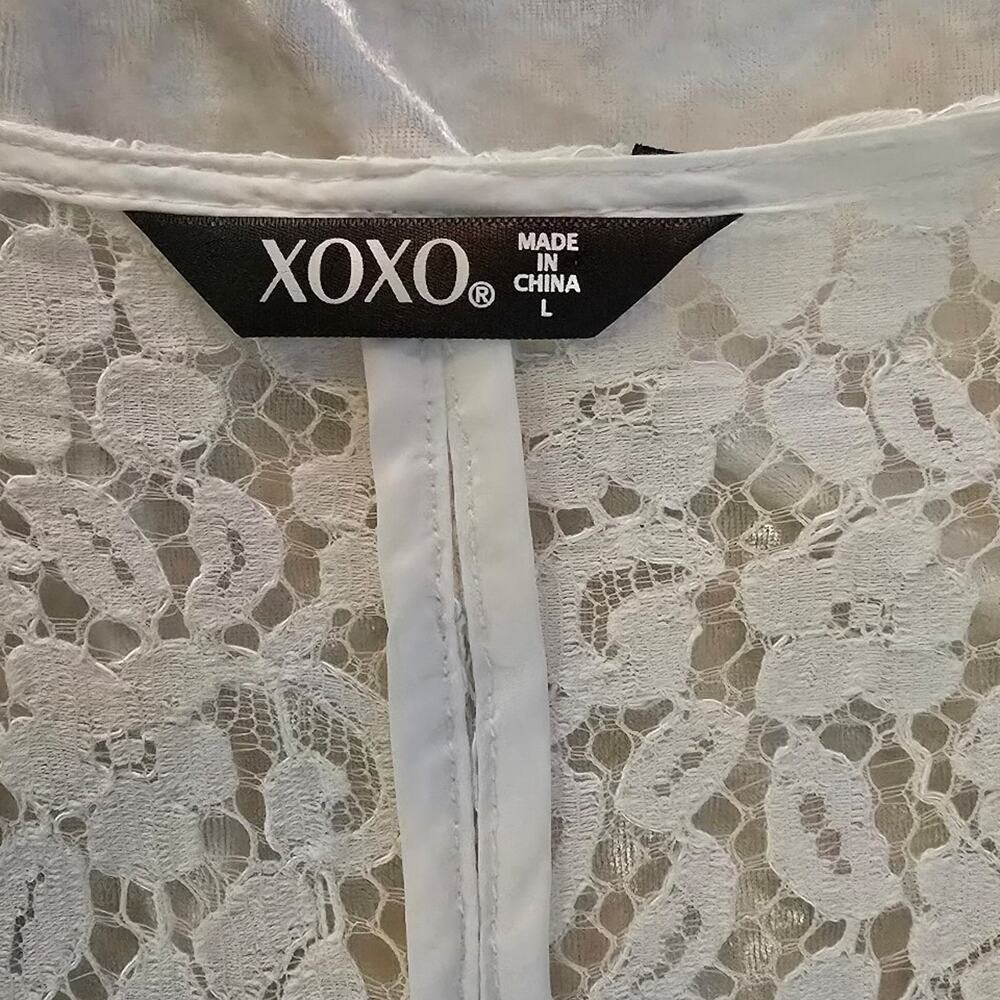 Juniors' Zip-Front Lace Peplum Jacket XOXO size Large - Picture 3 of 3